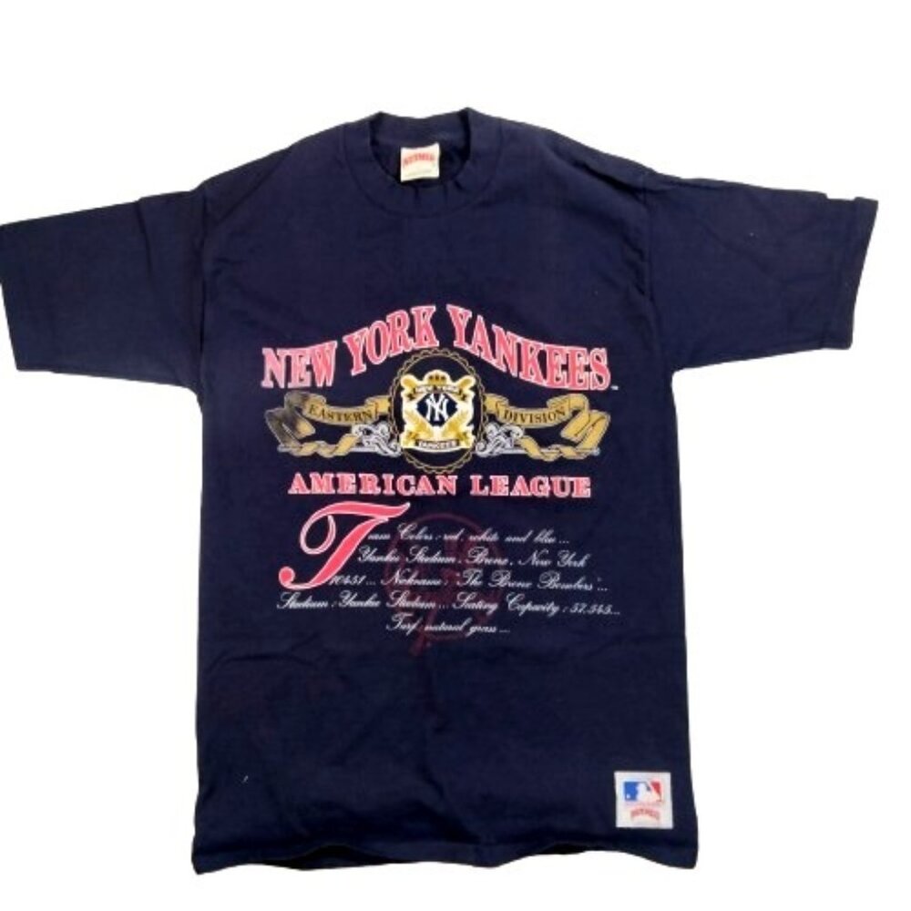 Vtg 90s New York Yankees Shirt By Nutmeg Mills Featuring Patch Men's Large Navy